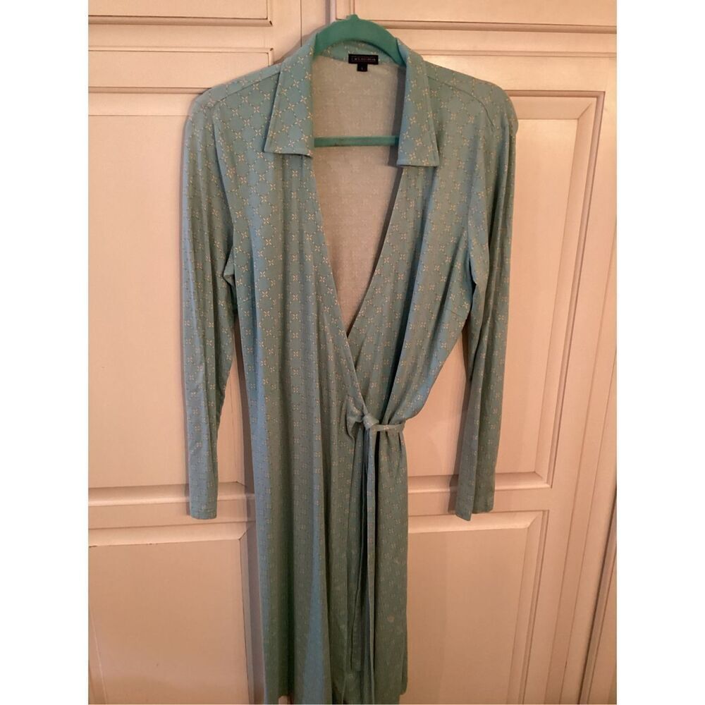 J. McLaughlin Silk Wrap Dress Sz L Robyn Egg Blue